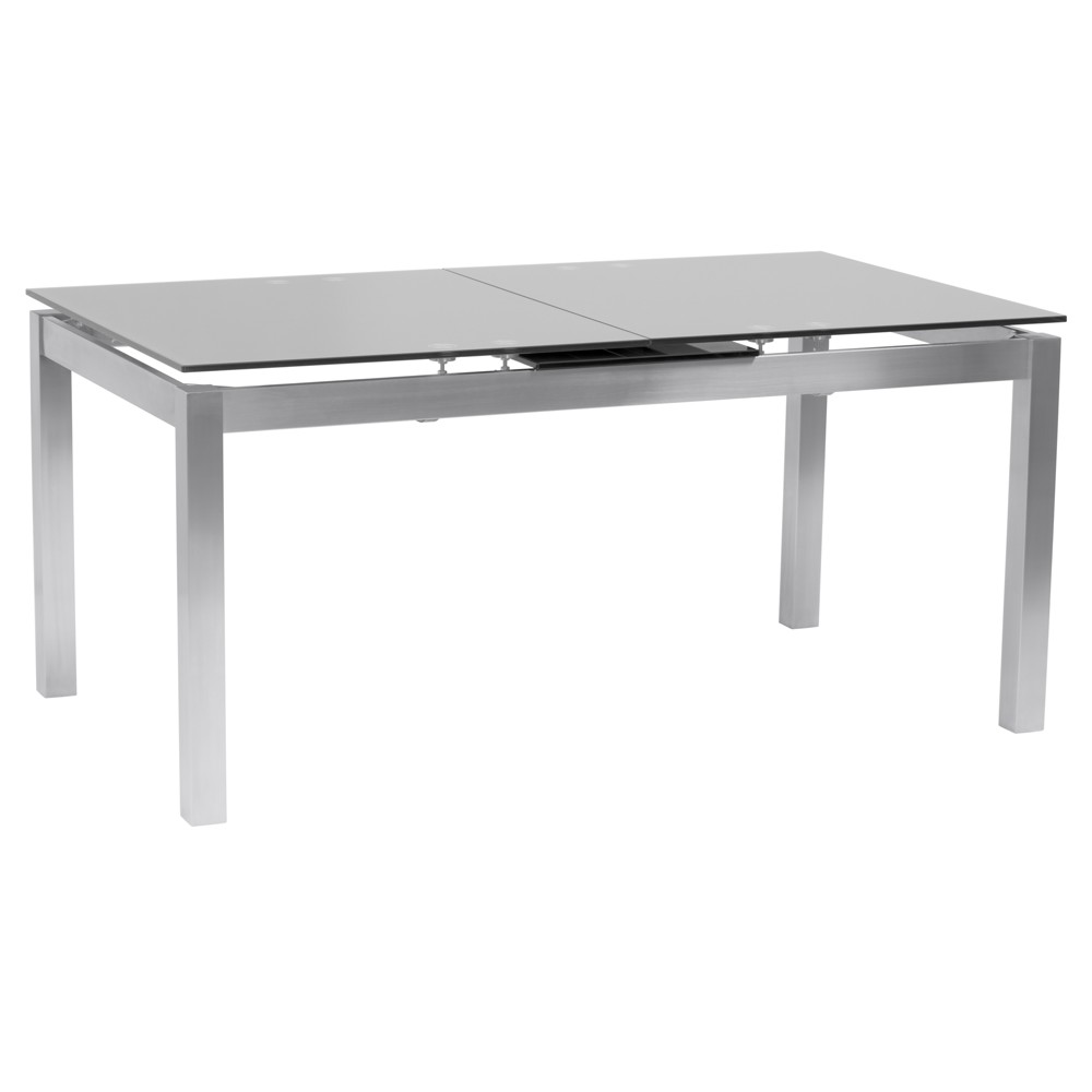 Photos - Dining Table IvanExtendable  in Brushed Stainless Steel and Gray Tempered G