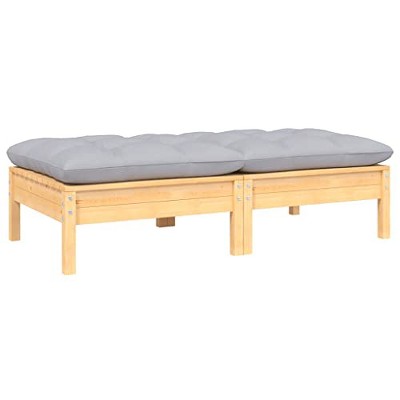 vidaXL Solid Pinewood 2-Seater Patio Sofa in Gray with Cushions - Versatile Modular Design for Customizable Outdoor Lounge Settings
