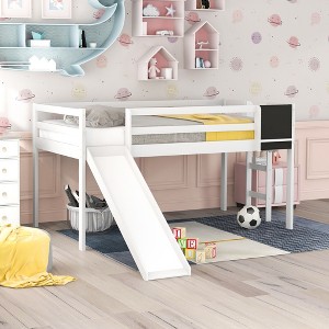 NicBex Twin Size Bunk Bed Loft Bed Pine Frame Bed Frame with Blackboard, Guardrails, Slide and Ladder, No Box Spring Required - 1 of 4