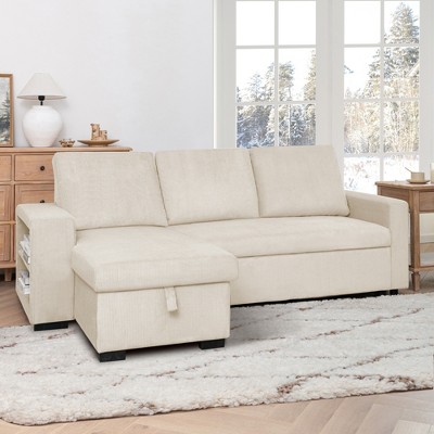 LugBug 87.8inch L Shaped Sleeper Sofa Couch ,Pull out Sofabed with Storage Chaise, USB Charging Ports & 2 Built-in Bookshelves for Living Room