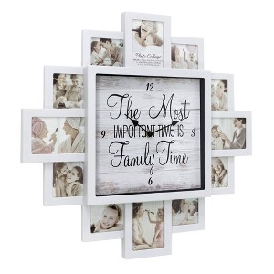 American Art Decor Farmhouse Shabby Chic 'Family Time' Picture Frame Collage Wall Clock White : Modern Square Analog Display - 1 of 4