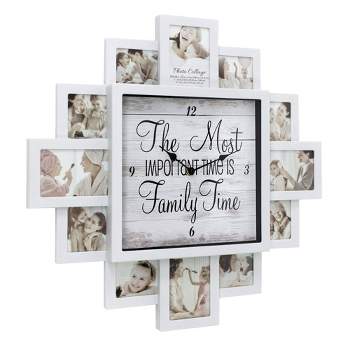 Farmhouse Shabby Chic 'Family Time' Picture Frame Collage Wall Clock White - American Art Decor