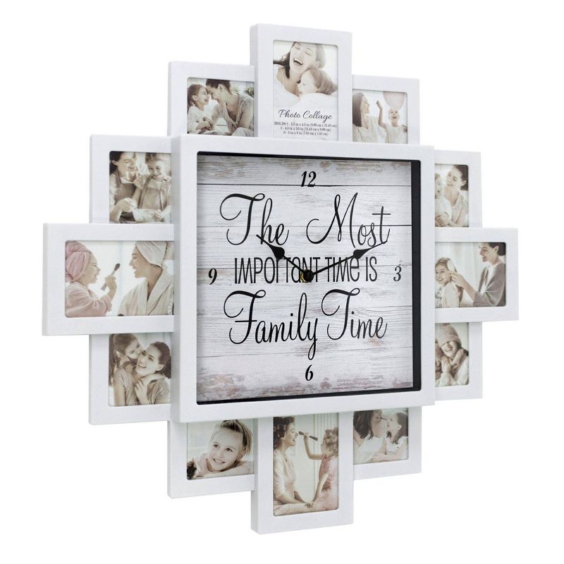 Farmhouse Shabby Chic &#39;Family Time&#39; Picture Frame Collage Wall Clock White - American Art Decor, 1 of 8