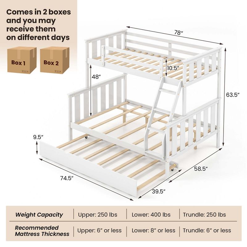 Costway Twin Over Full Bunk Bed with Trundle Ladder Safety Guardrails 3-in-1 Beds Espresso/White, 3 of 11