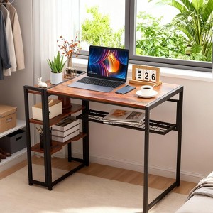 35 inch Folding Desk Writing Computer Desk with Storage Shelf,Spaces Saving Writing Sturdy Table No Assembly,for for Bedroom, Home Office, Dorm - 1 of 4
