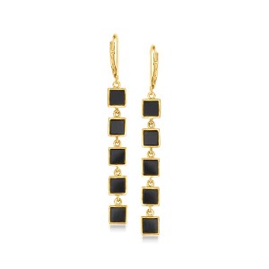 Ross-Simons Black Onyx Square-Link Drop Earrings in 18kt Gold Over Sterling - 1 of 4