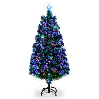 Syemin Artificial Trees 6ft Top With Stars PVC Material Fiber Optics 230 Branches Christmas Tree Artificial Hinged Christmas Tree, Green, 30"*30"*72"