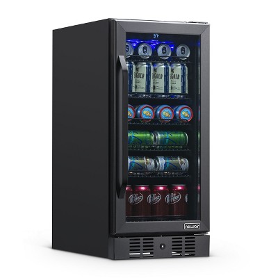 NewAir 15” Built-in 96 Can Beverage Fridge in Black Stainless Steel with Precision Temperature Controls and Adjustable Shelves