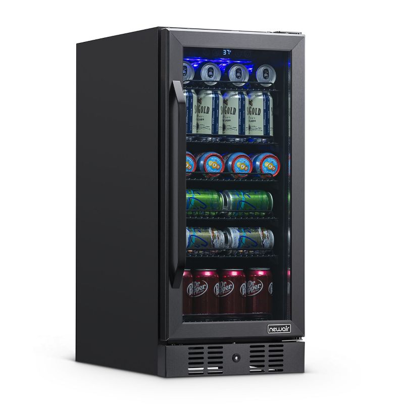 Newair 15" Built-in 96 Can Beverage Fridge in Black Stainless Steel, Adjustable Shelves, Compact Drinks Cooler, Bar Refrigerator, 1 of 11