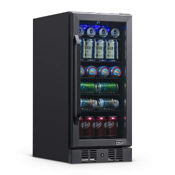 Newair 15" Built-in 96 Can Beverage Fridge in Black Stainless Steel, Adjustable Shelves, Compact Drinks Cooler, Bar Refrigerator