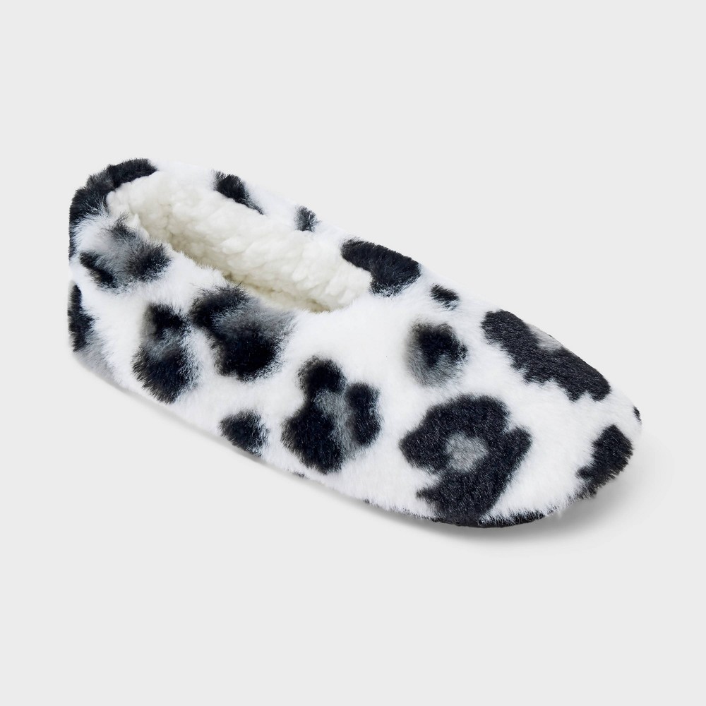 Women Leopard Faux Fur Cozy Pull-On Slipper Sock with Gripper