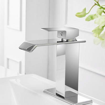 Polished Chrome Single-Handle Waterfall Bathroom Faucet with Drain