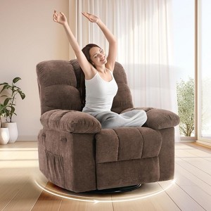 Rocking Recliner Chair with 360° Swivel, Upholstered Fabric Glider Recliner with Side Pockets, Q235 Steel Frame Single Sofa for Living Room - 1 of 4