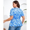 YESFASHION Women Plus Size Blouse V Neck Drawstring Top Floral Short Sleeve Shirt - 4 of 4