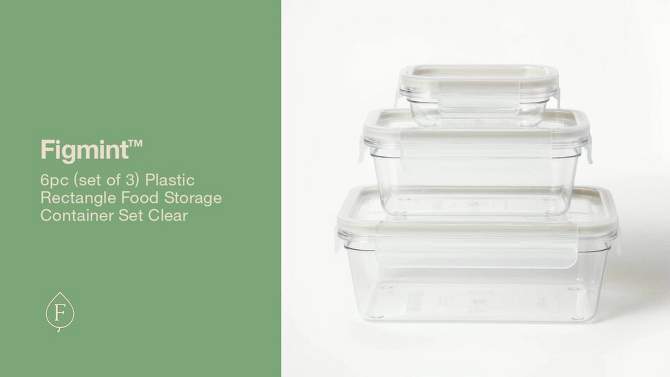 6pc (set of 3) Plastic Rectangle Food Storage Container Set Clear - Figmint&#8482;, 2 of 6, play video
