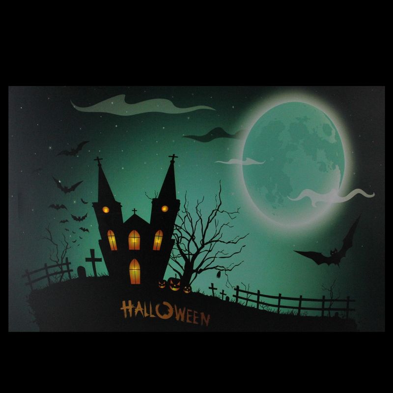 Northlight 23.5" Halloween Prelit LED Church in Cemetery Canvas Wall Art - Teal Blue/Black, 3 of 5