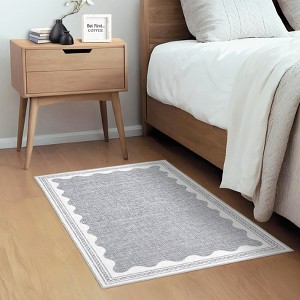 Scalloped Pattern Rugs for Living Room Bedroom Soft Non Slip Low Pile Throw Carpet Washable Foldable Area Rug - 1 of 4