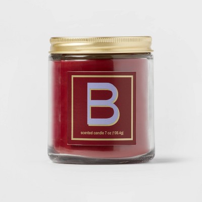 7oz Scented Monogram Letter 'B' Candle with Gold Matte Lid Maroon - Opalhouse™