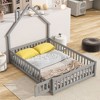 CAVINAS House-Shaped Headboard Floor Bed with Fence for Children, Twin Size Bed Frame, Wood Platform Bed with  Latched Door - 2 of 4