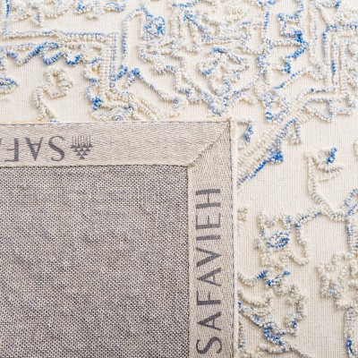 Ivory and Blue Hand Tufted Wool Area Rug