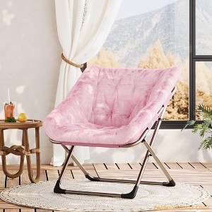 Bedroom Rabbit Fur Saucer Chair, Folding Comfy Lounge Chair with Metal Frame, Cozy Indoor Foldable Lazy Sofa for Kids, Teens & Adults, - 1 of 4