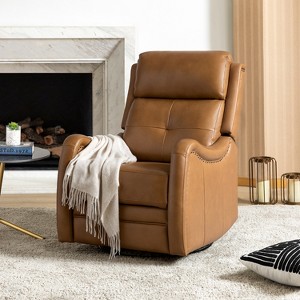Flavio Genuine Leather Swivel Rocker Recliner with nailhead trims for living room | ARTFUL LIVING DESIGN - 1 of 4