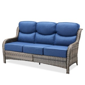 POCASSY 6" Thick Cushion High Back Outdoor Wicker Patio Sofa, All Weather Wicker Furniture 3-Seater Sofa Patio Couch for Porch - 1 of 4