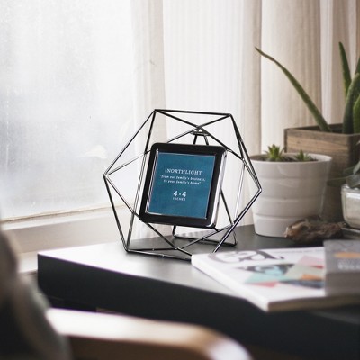 Silver Geometric Metal and Glass 8" x 9.5" Tabletop Photo Frame