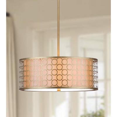 Romantic Geometric Gold Drum Pendant Light 18" Diameter