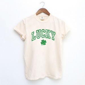 Simply Sage Market Women's Lucky Clover Distressed Short Sleeve Garment Dyed Tee - 1 of 4