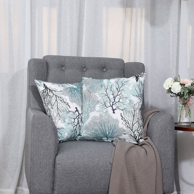 PiccoCasa Throw Pillow Covers Cases Modern Coral Coastal Beach House Linen  Cushion Cover for Couch Sofa Green Gray 2 Pcs