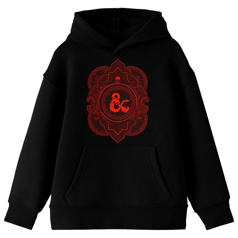 Dungeons & Dragons Red Ampersand Logo Long Sleeve Black Unisesx Youth Hooded Sweatshirt, 1 of 4