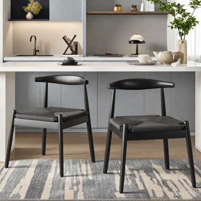 SEVOBAL Dining Chairs Set of 2 Modern Style Parsons Modern Kitchen Room Chairs with Solid Wood Legs for Kitchen Living Room, Black, 54"*56"*76"