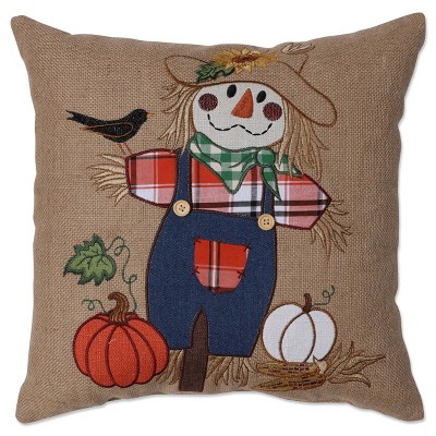 16.5"x16.5" Indoor Thanksgiving Scarecrow Square Throw Pillow - Pillow Perfect: Autumn Decor, Burlap Texture
