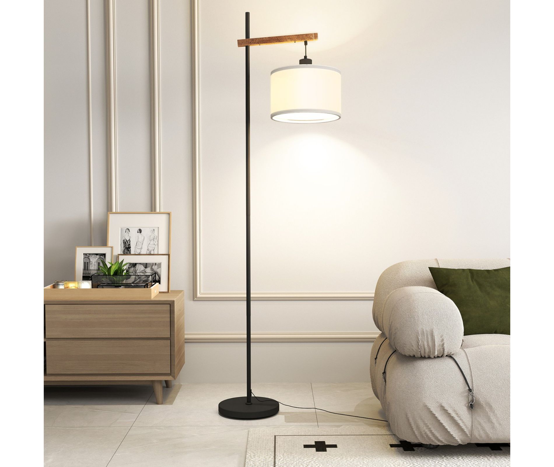 TiramisuBest 61 Arched Floor Lamp Wood Pedal Switch Industrial Modern Traditional Living Bedroom Office, White+Black
