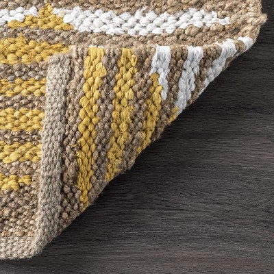 Yellow and Beige Braided Cotton Area Rug