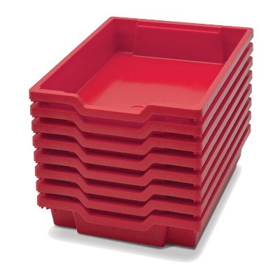 8pk 12.3" x 16.8" x 3" Shallow F1 Tray Heavy Duty School Industrial & Utility Bins Flame Red - Gratnells: Desk Organizers