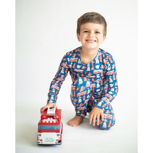 Lev Baby Boys' Bamboo Toddler Pajamas – 2-Piece firetruck Print Long Sleeve Set (2T–7/8Y) - 1 of 4