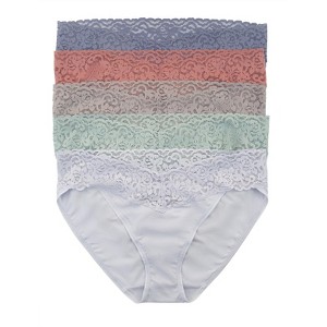 Felina Women's Stretchy Lace Trimmed Bikini Underwear, 5-Pack - 1 of 4