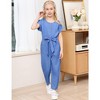 Girls Jumpsuits Front Button Cargo U Neck Jumpsuits with Pocket Short Sleeve Romper Long Pants,Khaki - 120 - 2 of 4