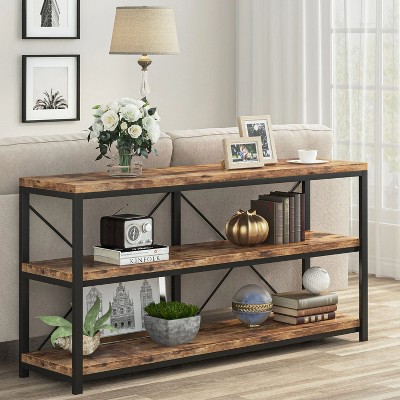 Hommoo 55" Console Table, Sofa Table with 3-Tier Storage Shelve
