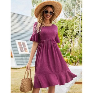 Womens Summer Dress Crew Neck Ruffle Sleeve Casual Flowy Midi Dress - 1 of 4