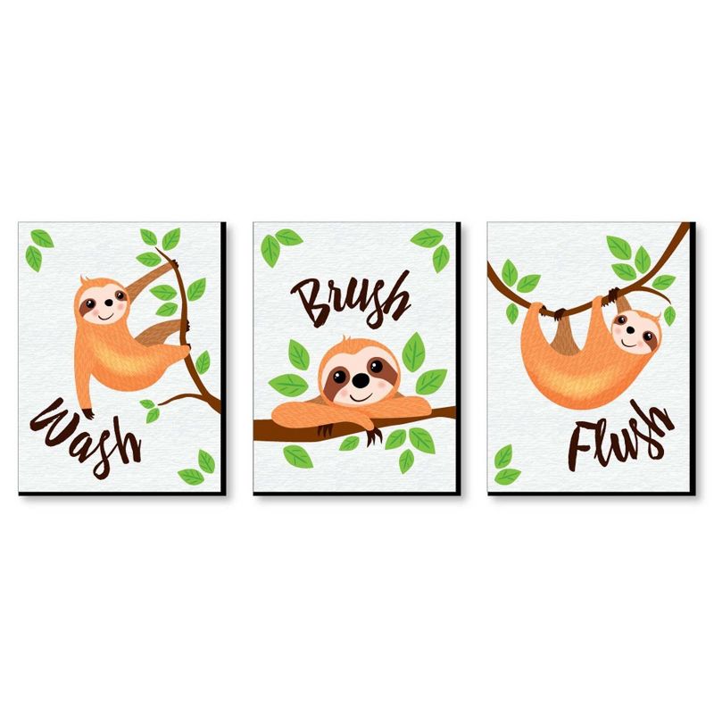Big Dot of Happiness Let's Hang - Sloth - Kids Bathroom Rules Wall Art - 7.5 x 10 inches - Set of 3 Signs - Wash, Brush, Flush, 1 of 8