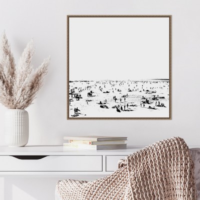 Monochrome Beach Scene Framed Canvas Wall Art 22 x 22-in