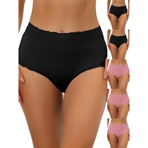INSPIRE CHIC Women's High Waist Tummy Control Comfortable Lace Trim Ribbed Briefs 6 Packs - 1 of 4