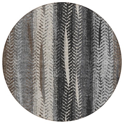Brown Gray And Ivory Botanical Leaves Washable Indoor Outdoor Area Rug