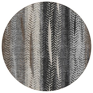 Brown Gray And Ivory Botanical Leaves Washable Indoor Outdoor Area Rug - 1 of 4