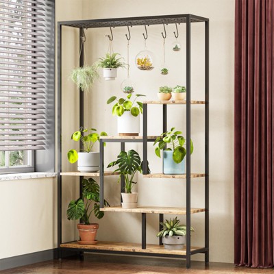 GustoWave 5-Tier Tall Plant Stand, 70.9'' Large Metal Plant Shelf with 6 Hanging Hooks, Multi-Purpose Flower Pots Display Rack