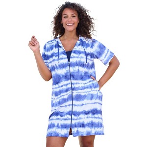 Swim 365 Women's Plus Size Hooded Terry Swim Cover Up - 1 of 4