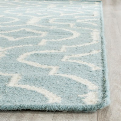 Light Blue and Ivory Wool Geometric Square Rug